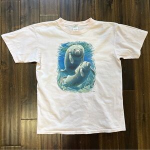 VINTAGE Manatees Shirt Mens L Sherry Vinston Art  90s Wildlife Tee Shirt